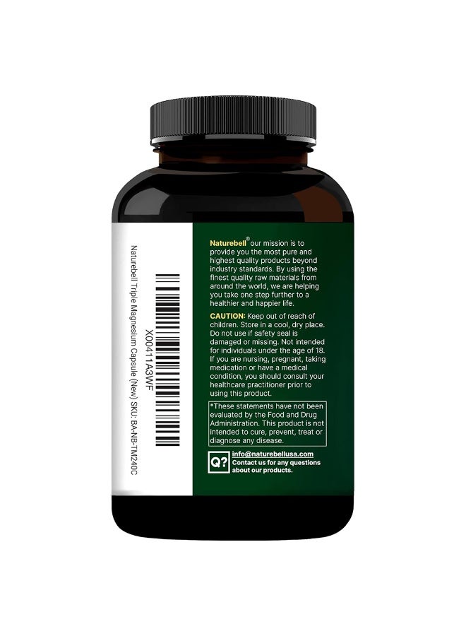 نايتشر بيل Magnesium Complex 1,000mg, 240 Capsules | Triple Magnesium Complex with Glycinate, Citrate, Malate | Chelated & Purified | Bone, Heart & Muscle Support | Non-GMO - Image 4